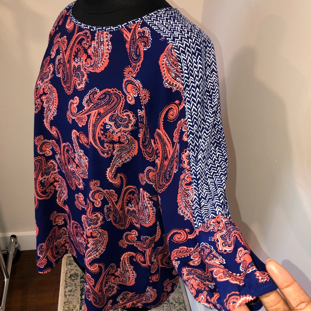 F21 Blue & Coral Paisley Blouse PLUS SIZE!!! - Picture 3 of 6